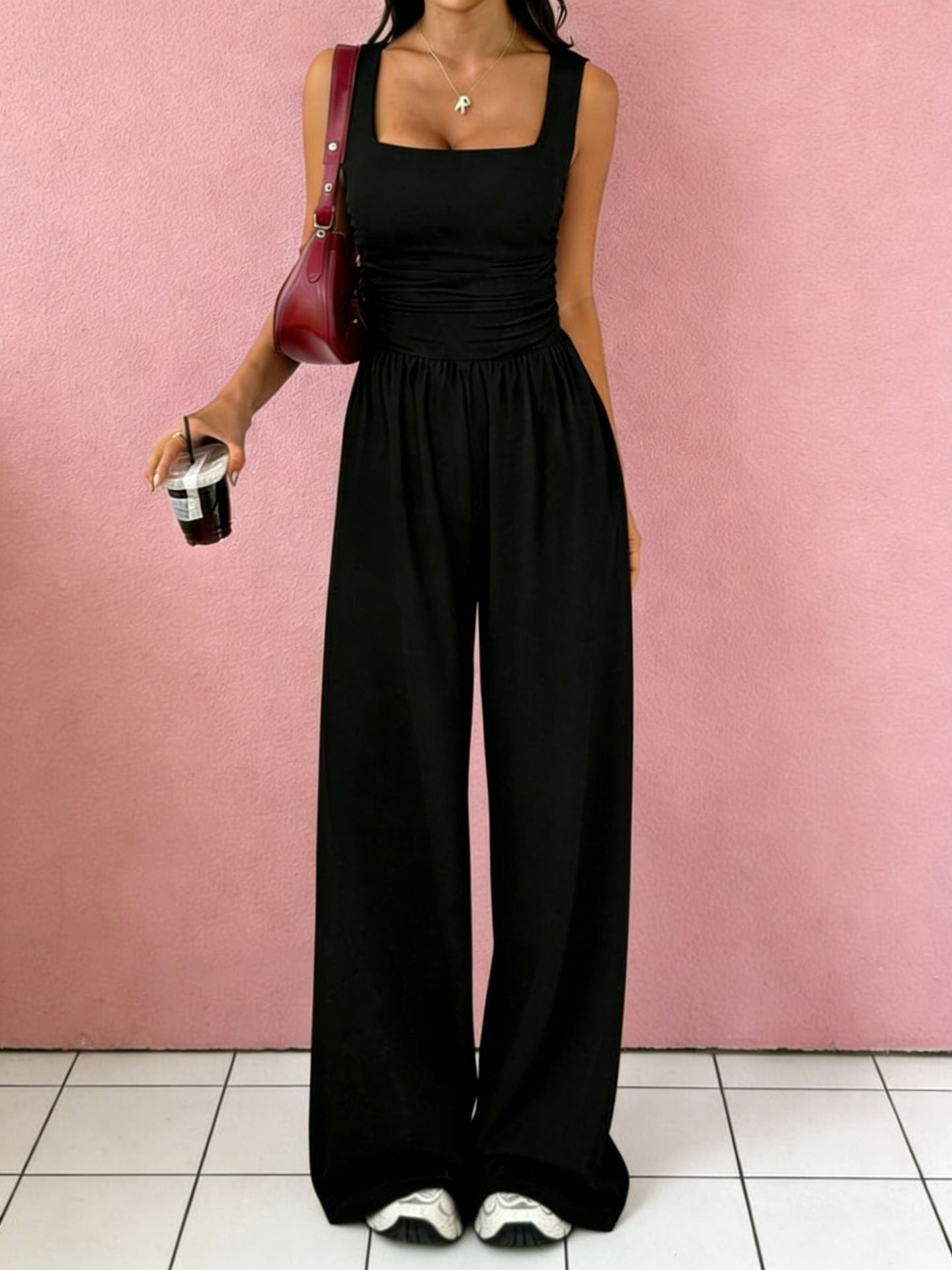 Solid Color Sexy Wide Leg Two-piece Fashion Casual Suit