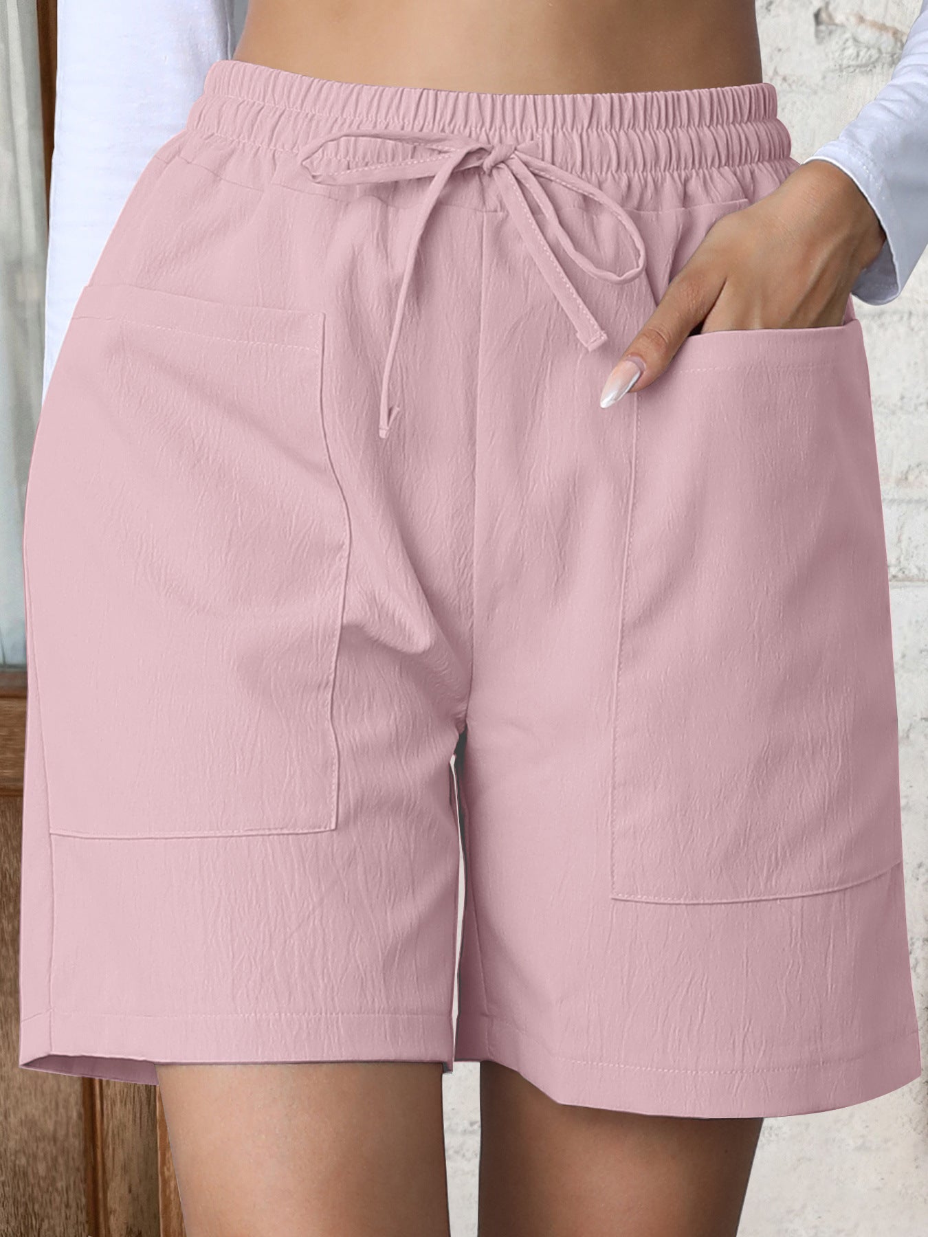Women's Summer Loose Linen Leisure Pocket Solid Color Shorts