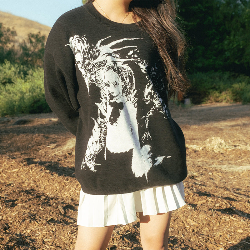 Women's Fashion American Dark Style Round Neck Anime Sweaters