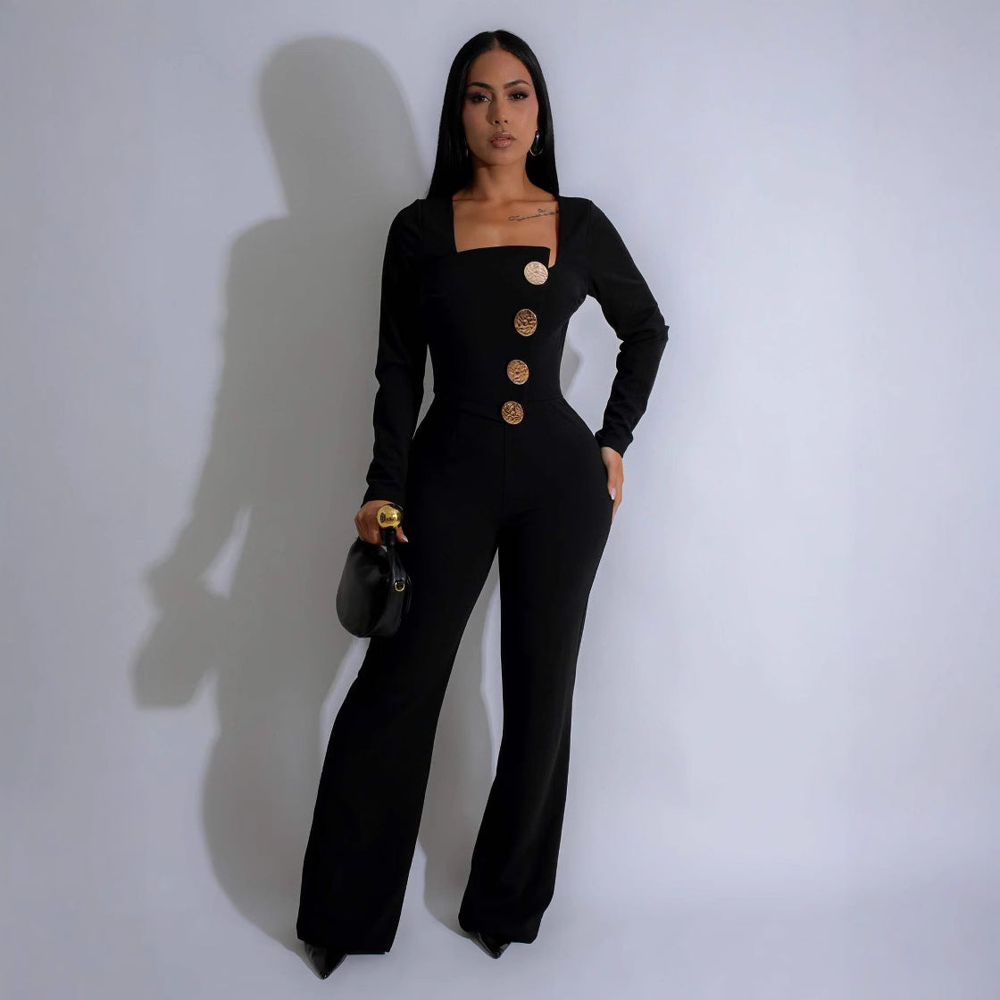 Women's Line Stitching Large Buttons Long-sleeved Sports Suits