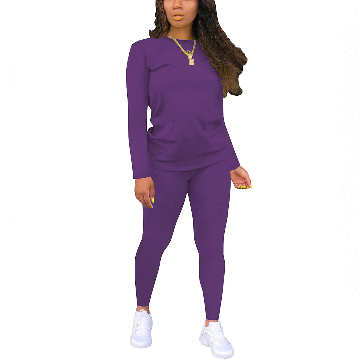 Women's Color Gradient Printing Round Neck Long Sleeve Trousers Suits