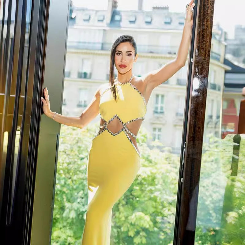 Neck Lemon Yellow Dress Fashion Hot Dresses