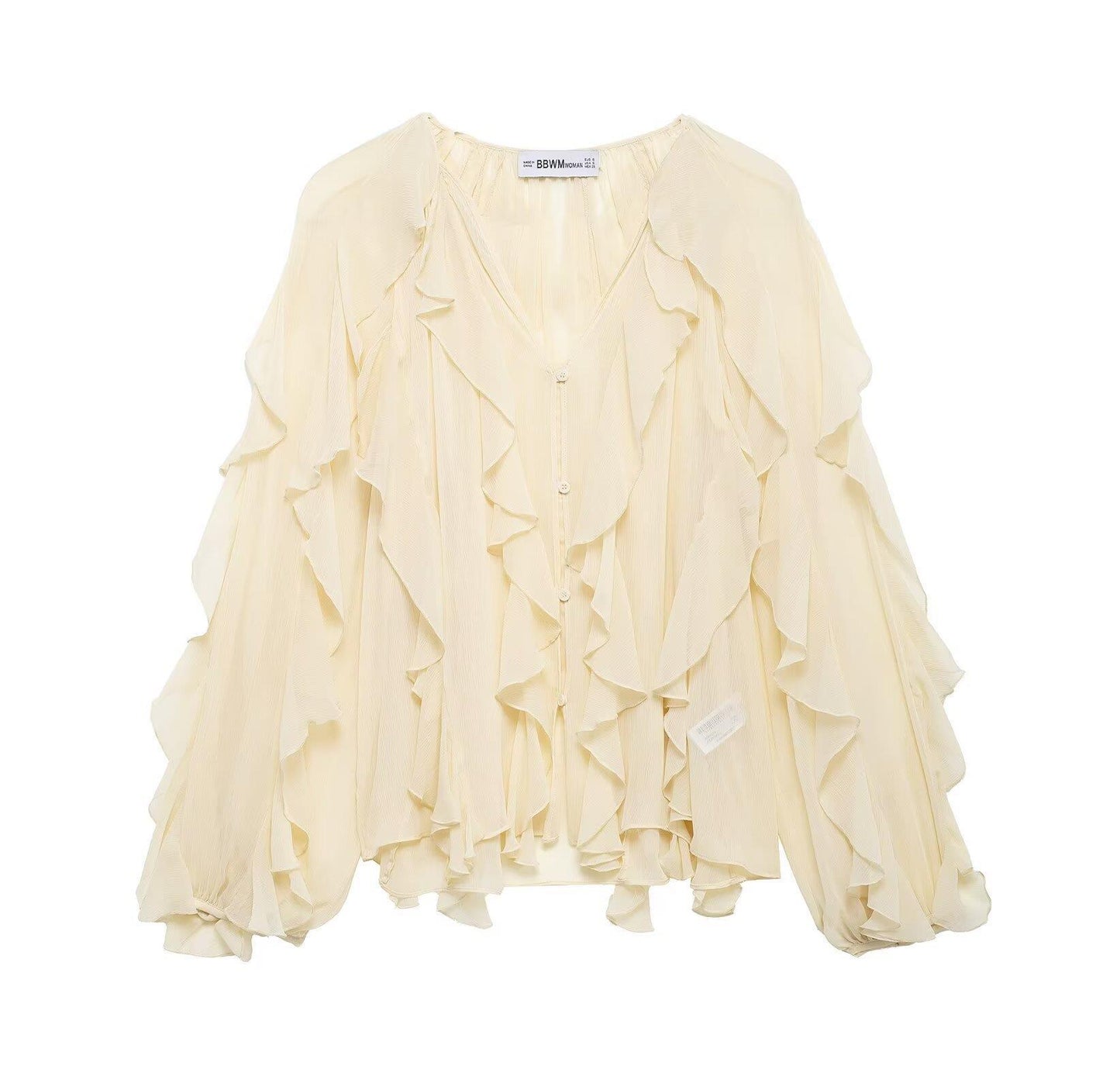 Women's Ruffled Shirt Long Sleeve Black Apricot Solid Blouses