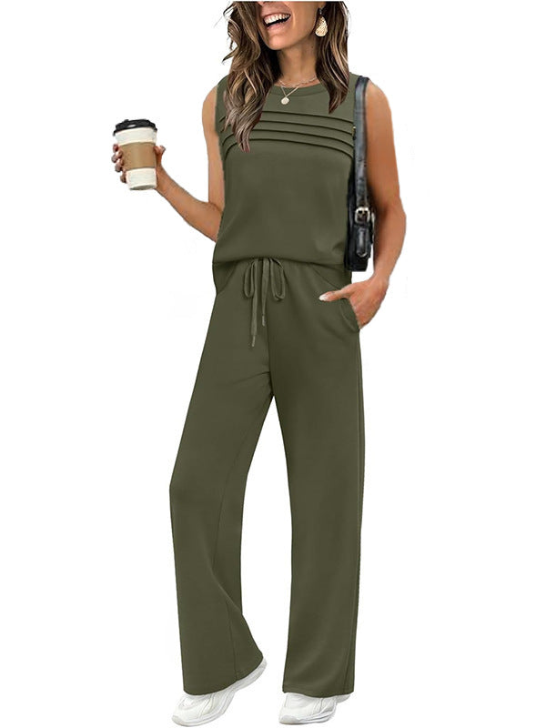 Trendy Glamorous Women's Pleated Two-piece Set Vests