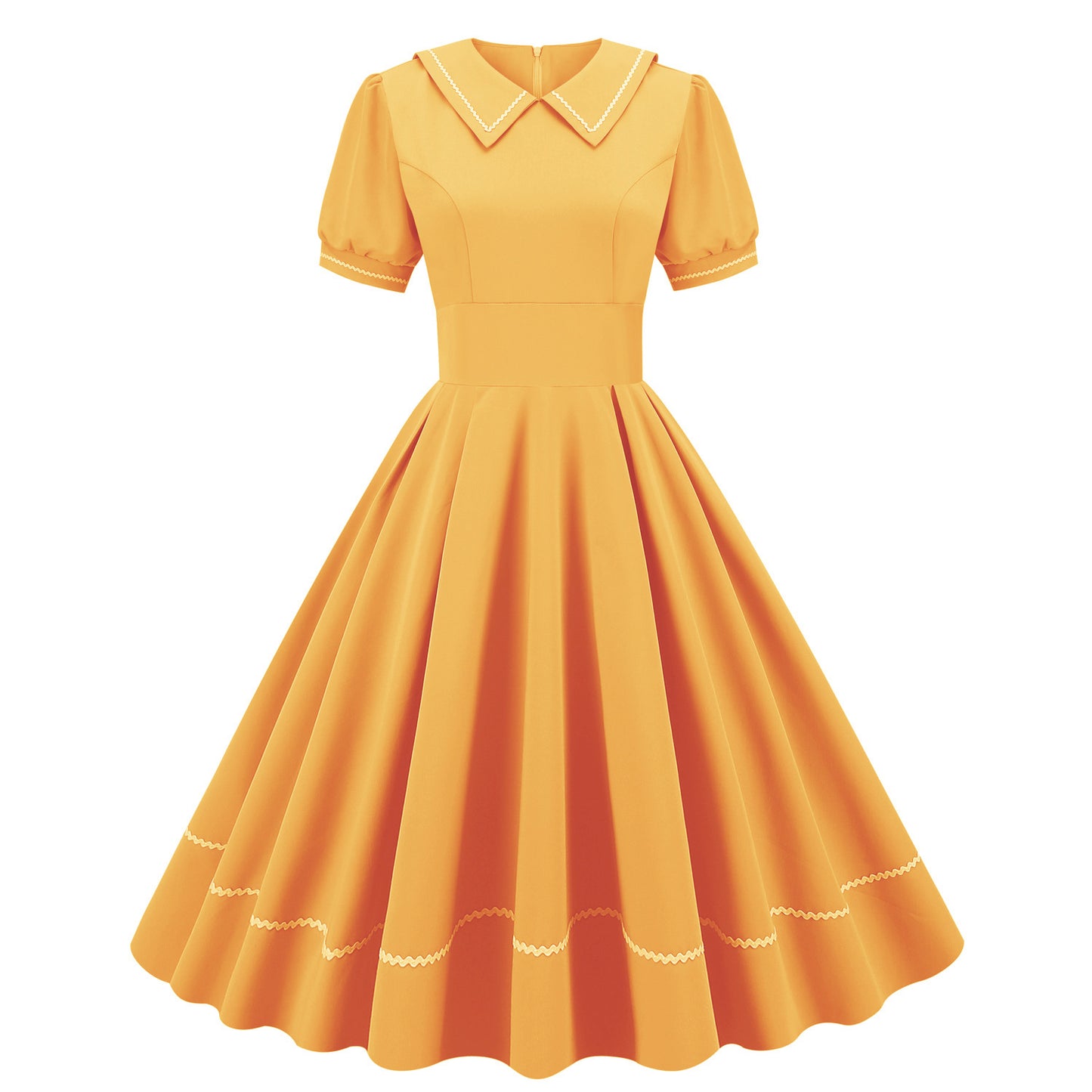 Wave Ruffled Sleeves Slimming Mid-length Large Swing Dresses