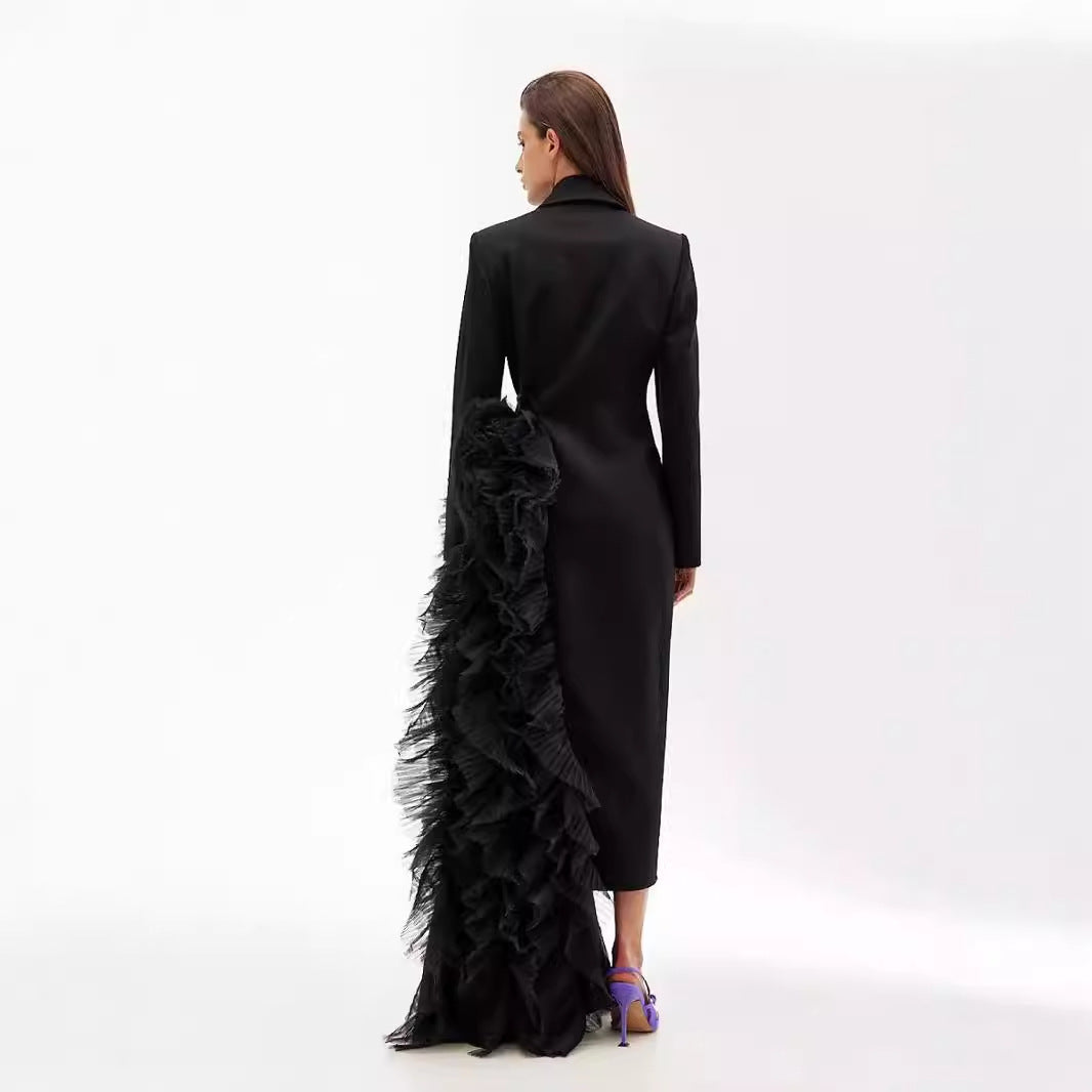 Asymmetric Business Dress Autumn Stitching Mesh Dresses