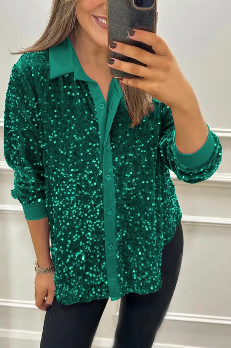Women's Winter Solid Color Lapel Long Sleeve Tops