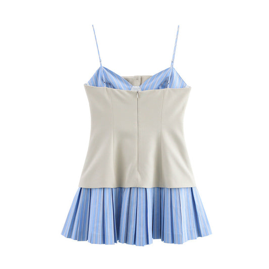 Women's Fashion Sexy Poplin Splicing Sling Dress Dresses