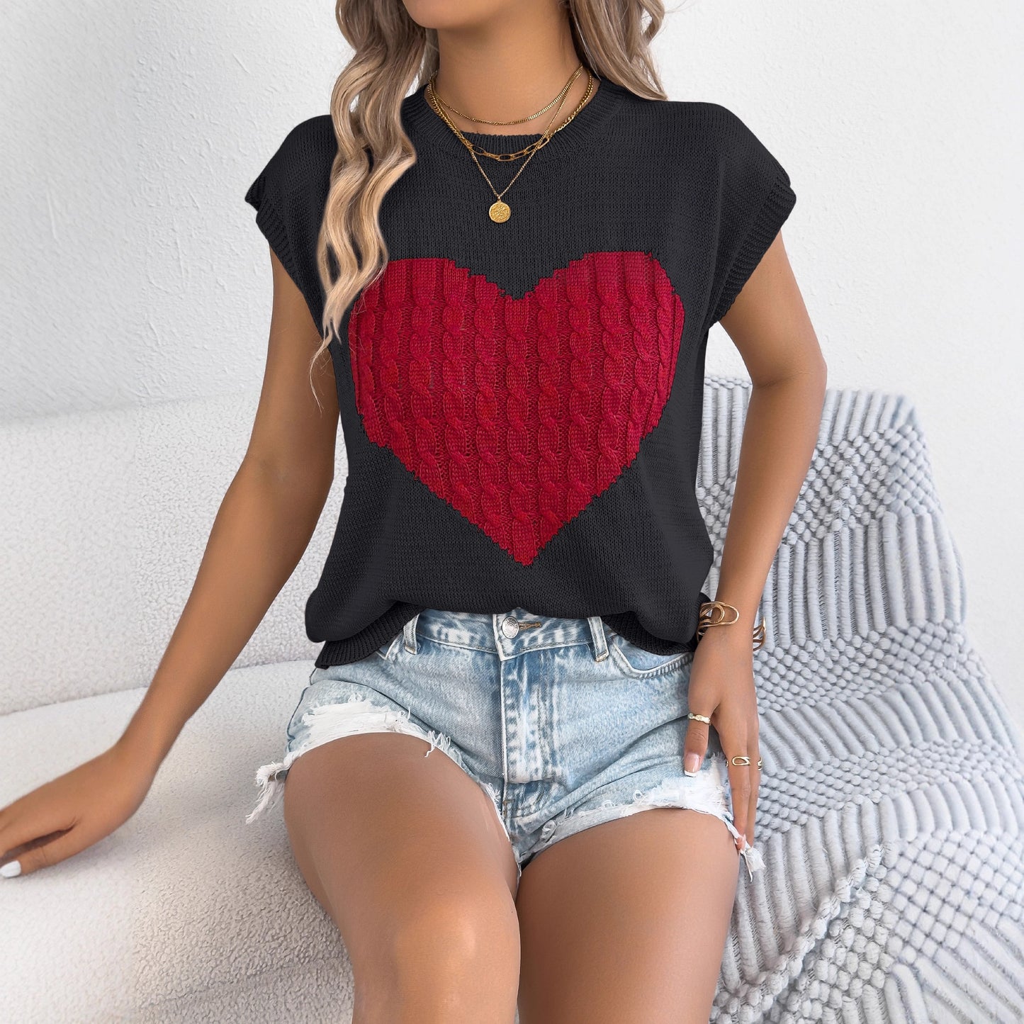 Women's Contrast Color Love Casual Loose Valentine's Women's Sweater