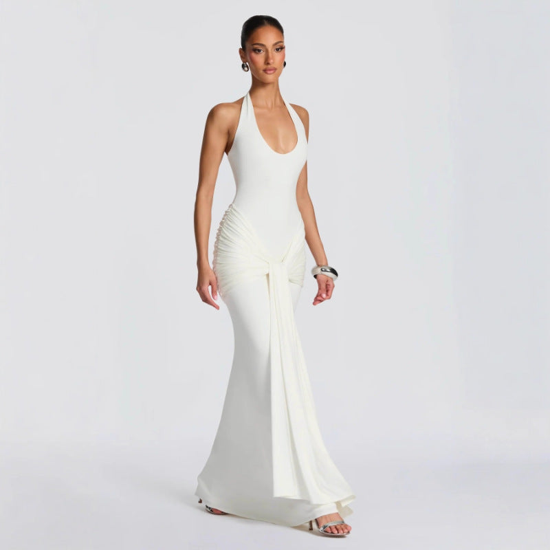 Women's Fashion Ribbon Splicing Sling Long Sheath Dress
