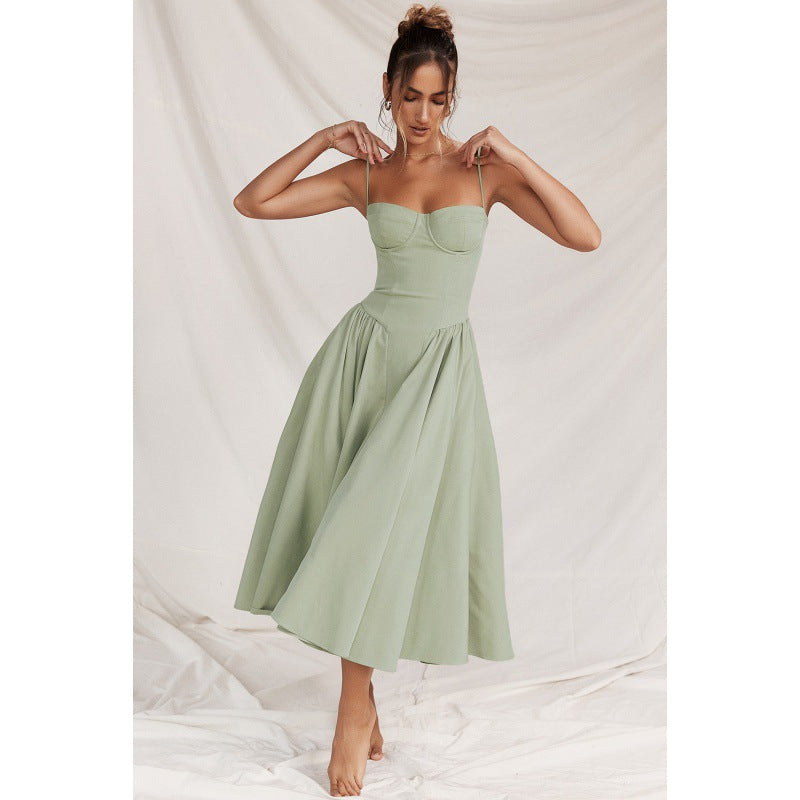 Women's Elegant Palace Style Sexy Low-cut Suspender Large Swing Dress
