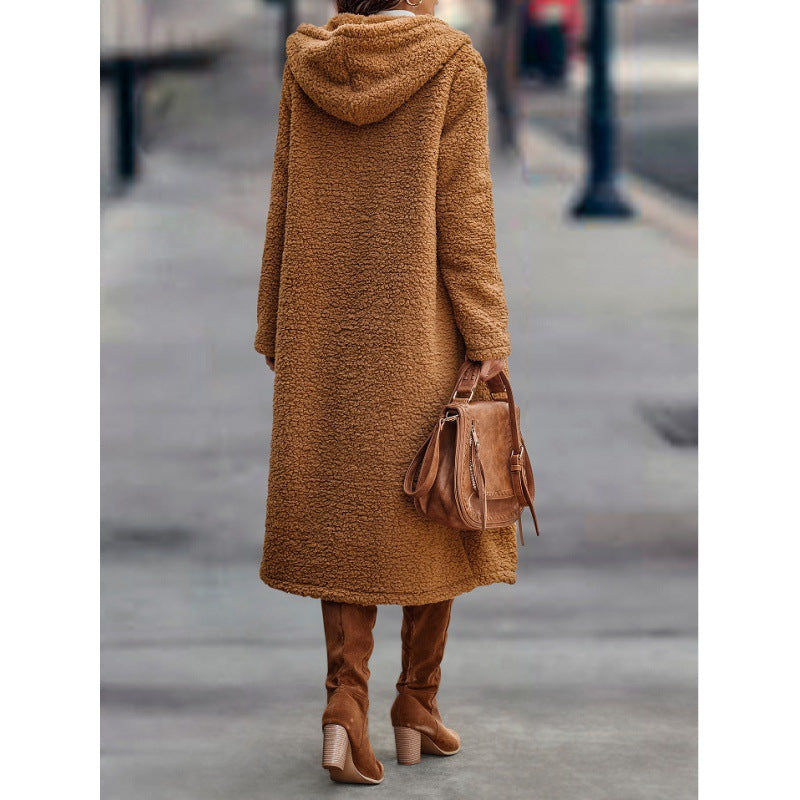 Women's Fashion Long Solid Color Sleeve Plush Coats