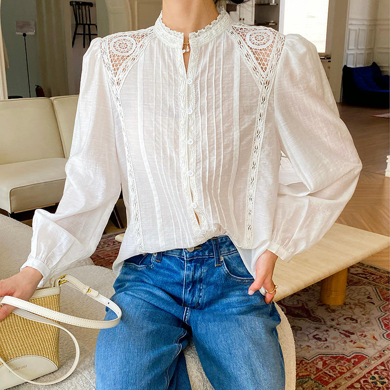 Women's French Style Design White Shirt Long Blouses