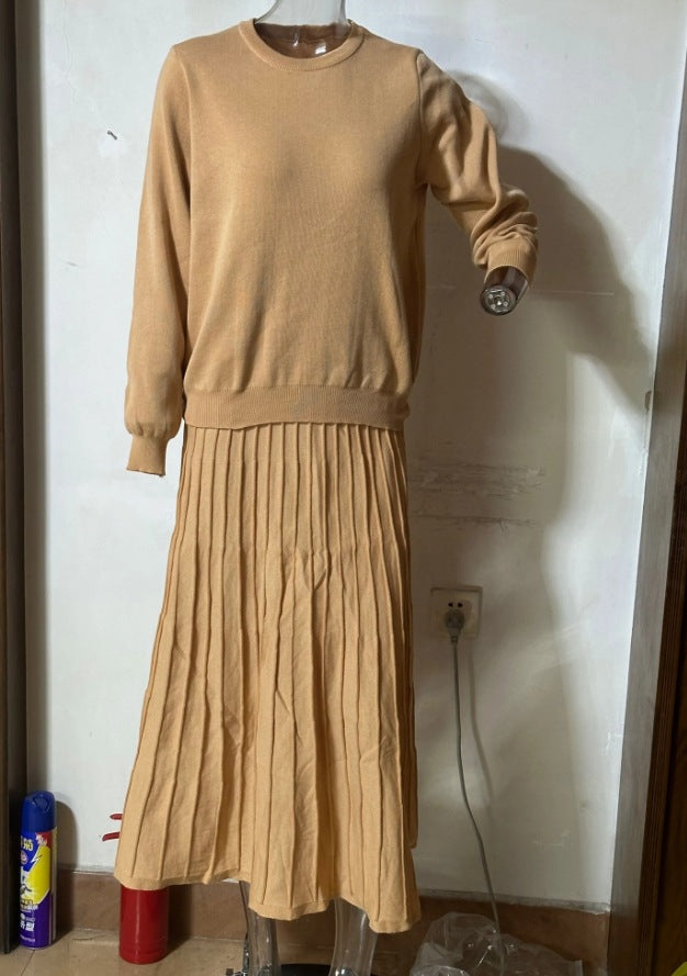 Solid Color High Waist Pleated Dress Dresses