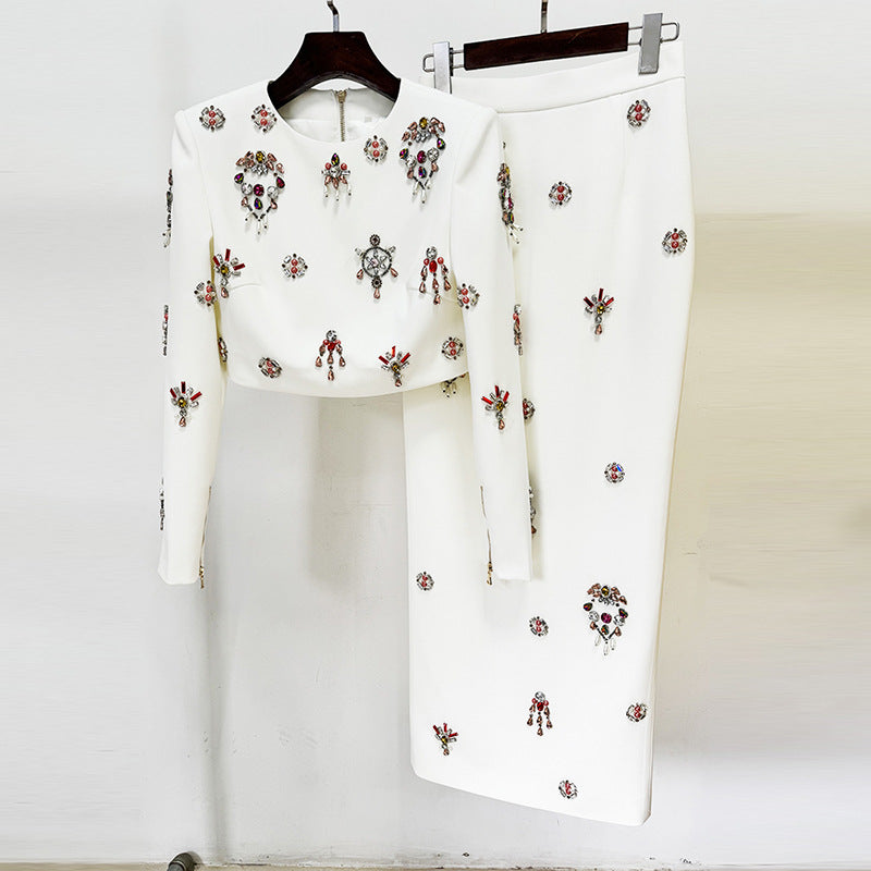 Fashion Bead Diamond Inlaid Dress Two-piece Suits