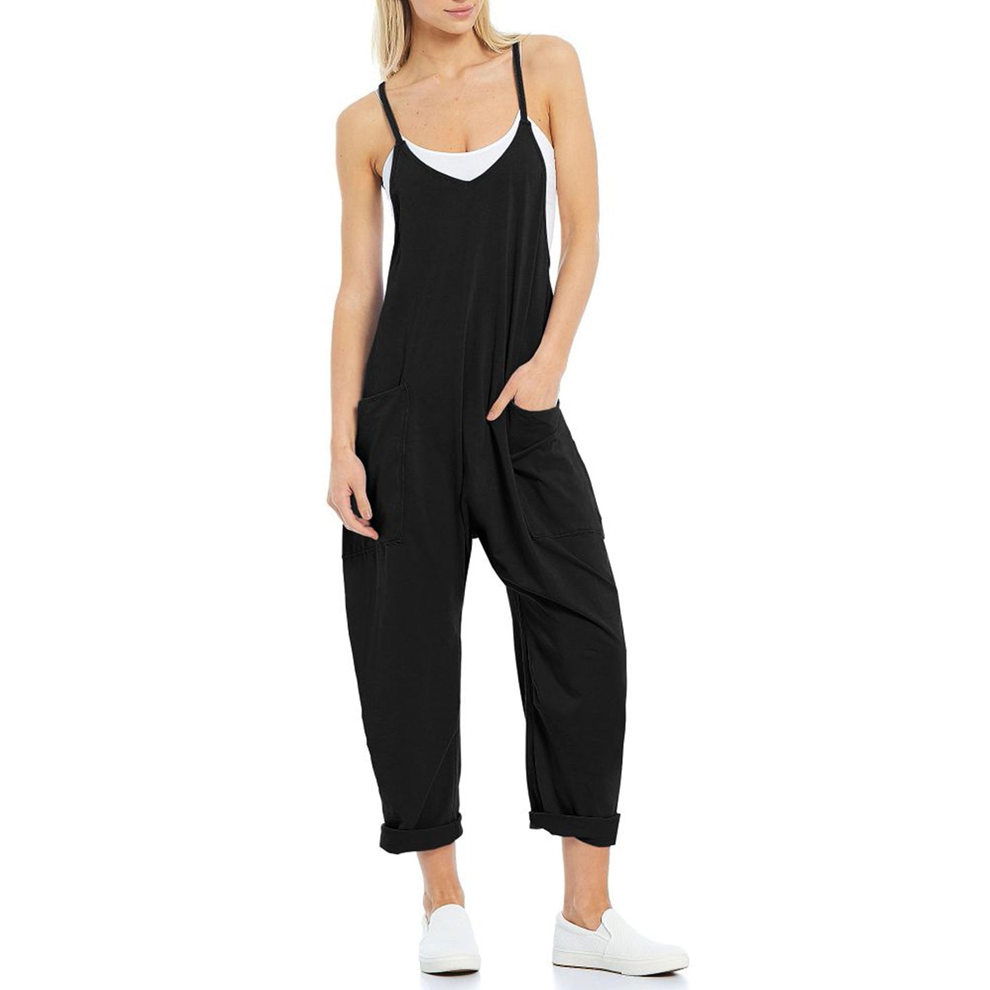 Women's Casual Pocket Spaghetti Straps Knitted One-piece Jumpsuits