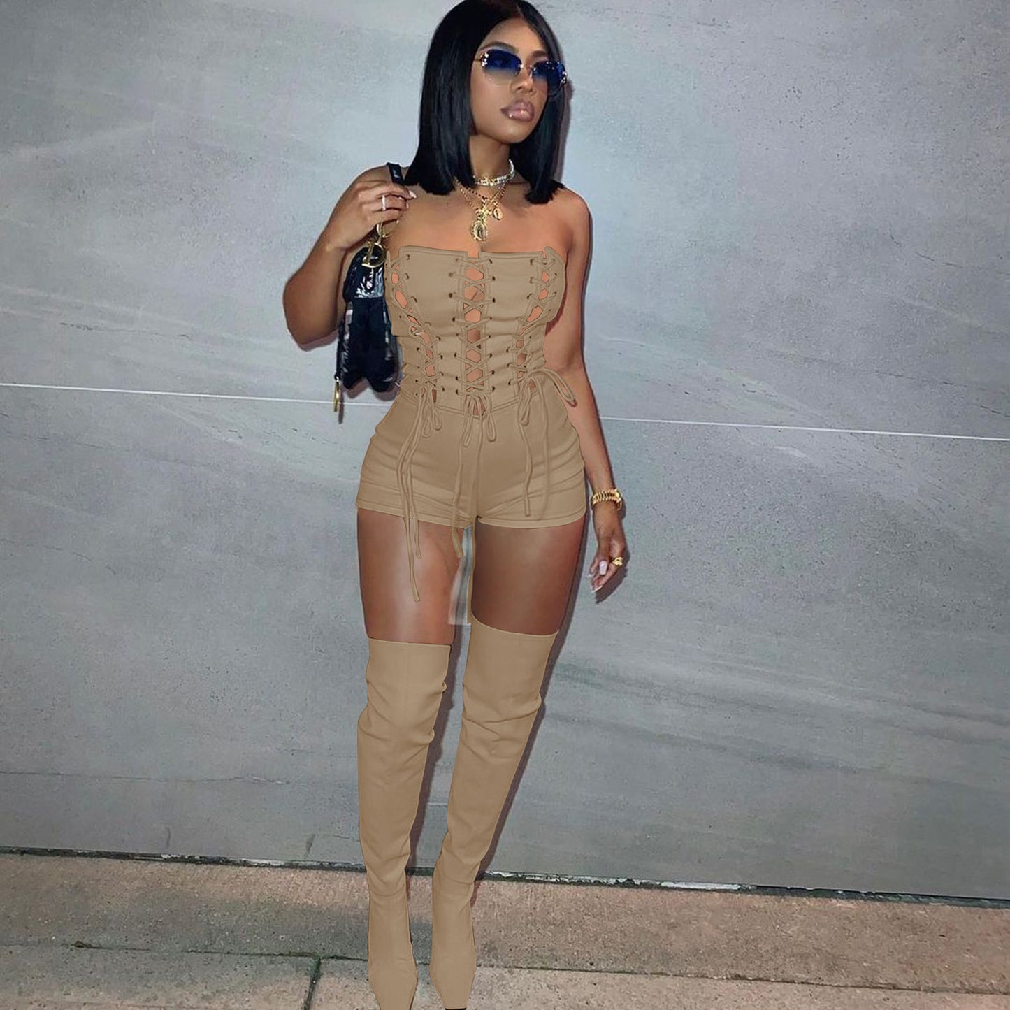 Women's Fashion Casual Sexy Cutout Sleeveless Solid Jumpsuits