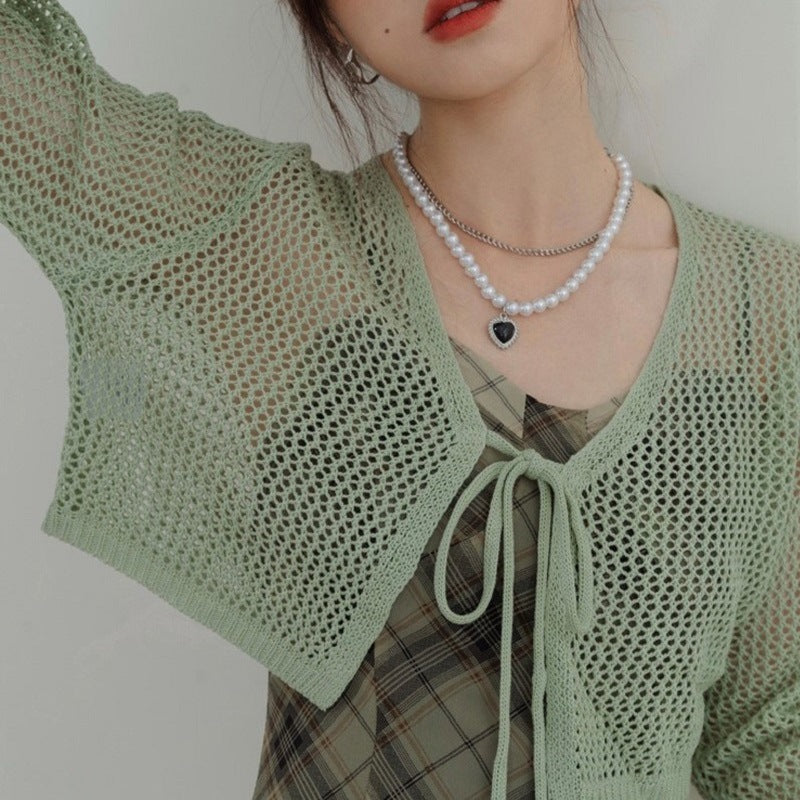 Tup Fresh Air Sun Protection Outerwear Thin Mesh Cutout Women's Sweater