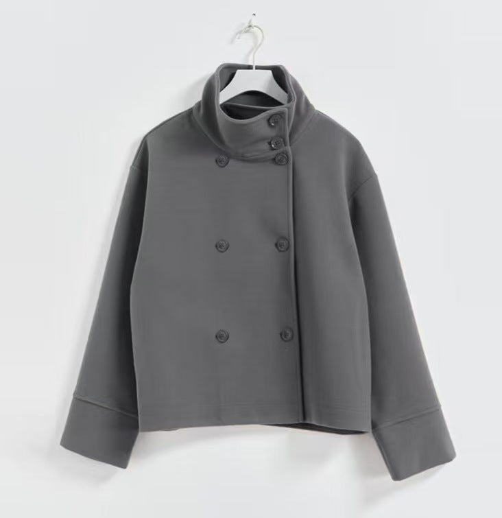 Graceful Stand Collar Double Breasted Woolen Coats