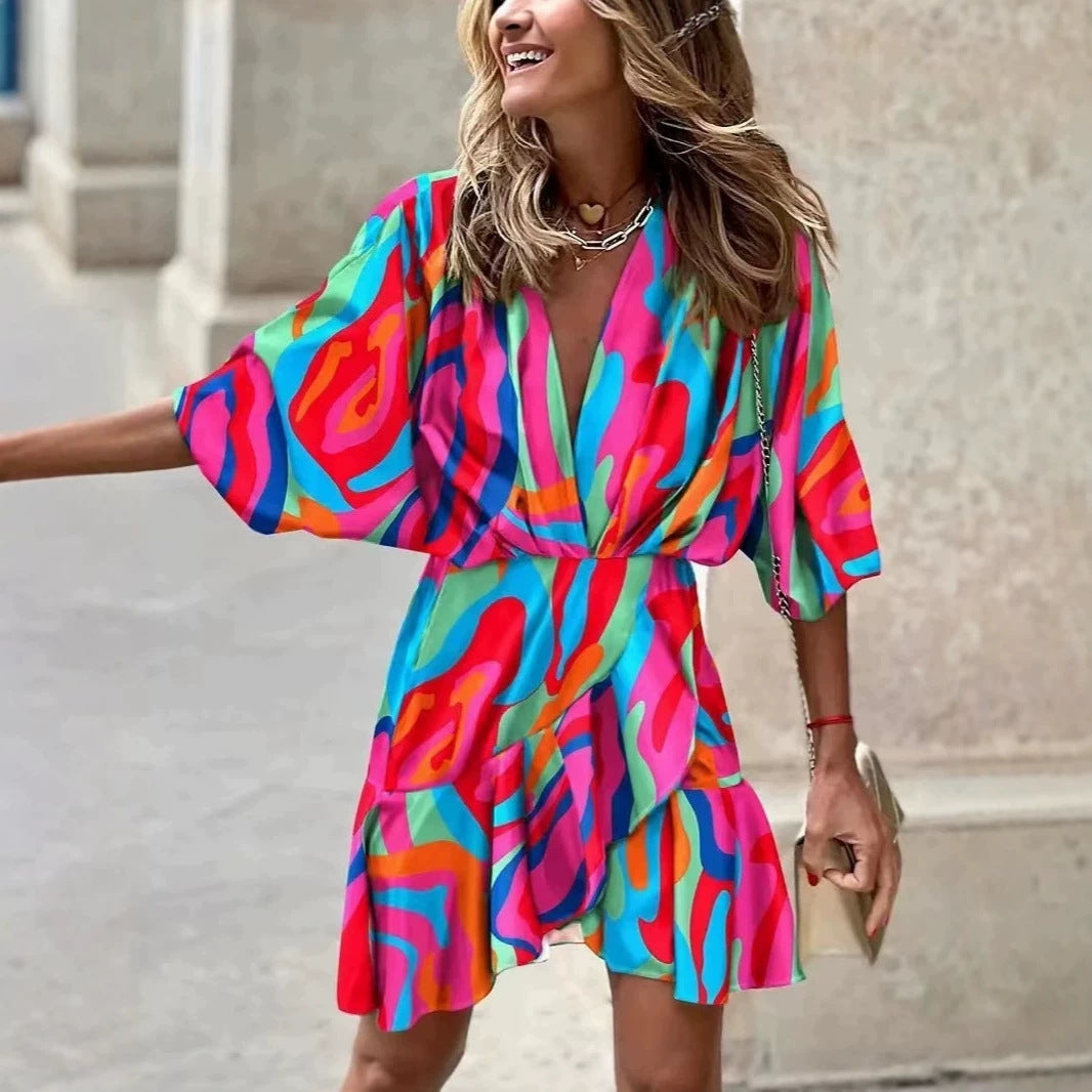 Durable Charming Batwing Sleeve Hem Irregular Dress