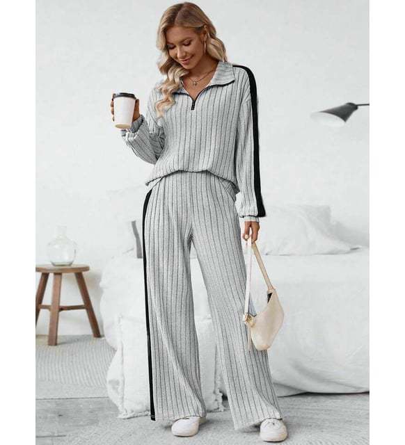 Women's Simple Sports Style Color Contrast Patchwork Lapel Zipper Fashion Casual Suit
