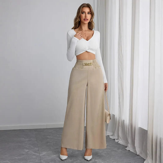 Waist Slimming Temperament Commute Solid Color Pants