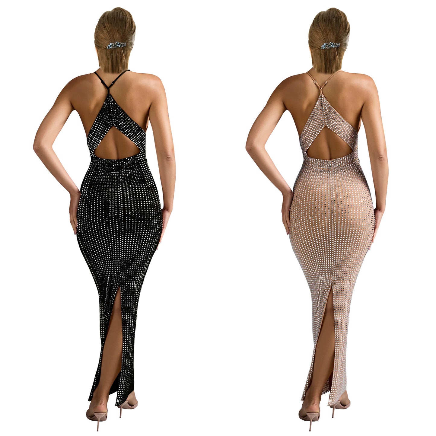 Women's Fashion Wear Rhinestone Sleeveless Maxi Dress Dresses