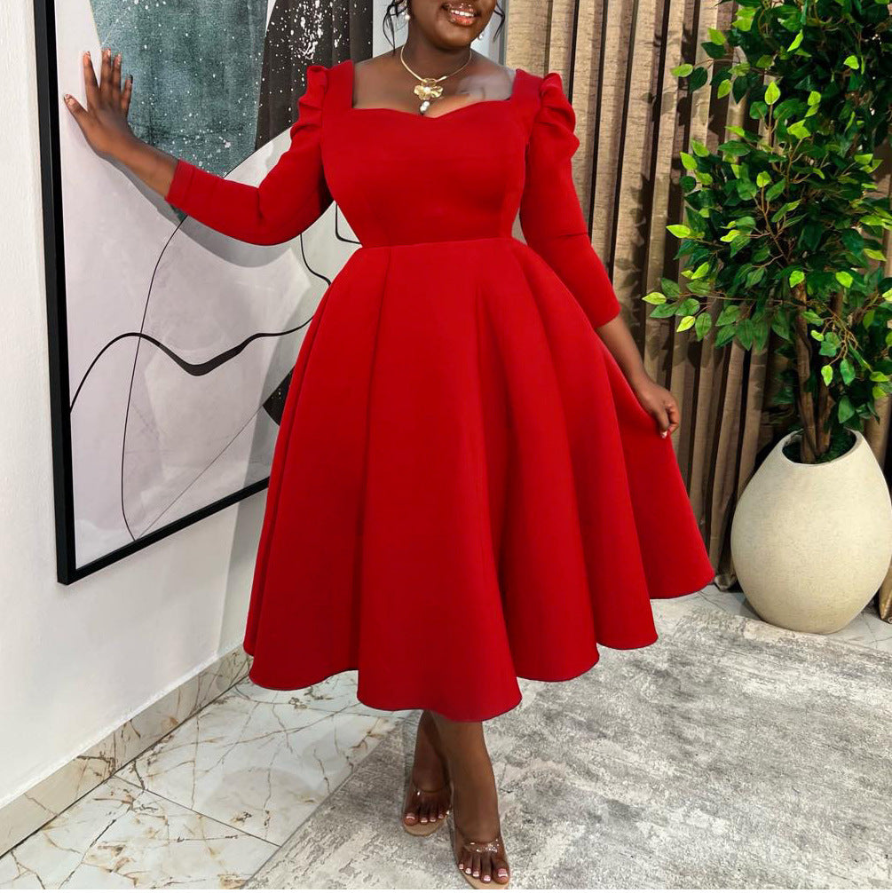 Women's Fashion Solid Color Square Collar High Waist Skirts
