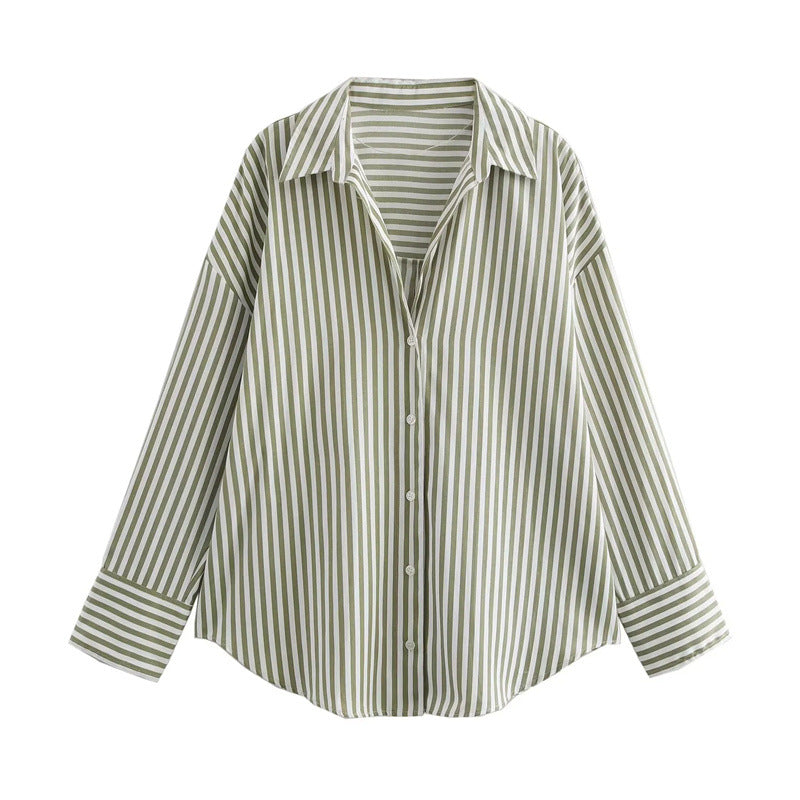 Women's Autumn Printed Silk Satin Texture Drape Blouses