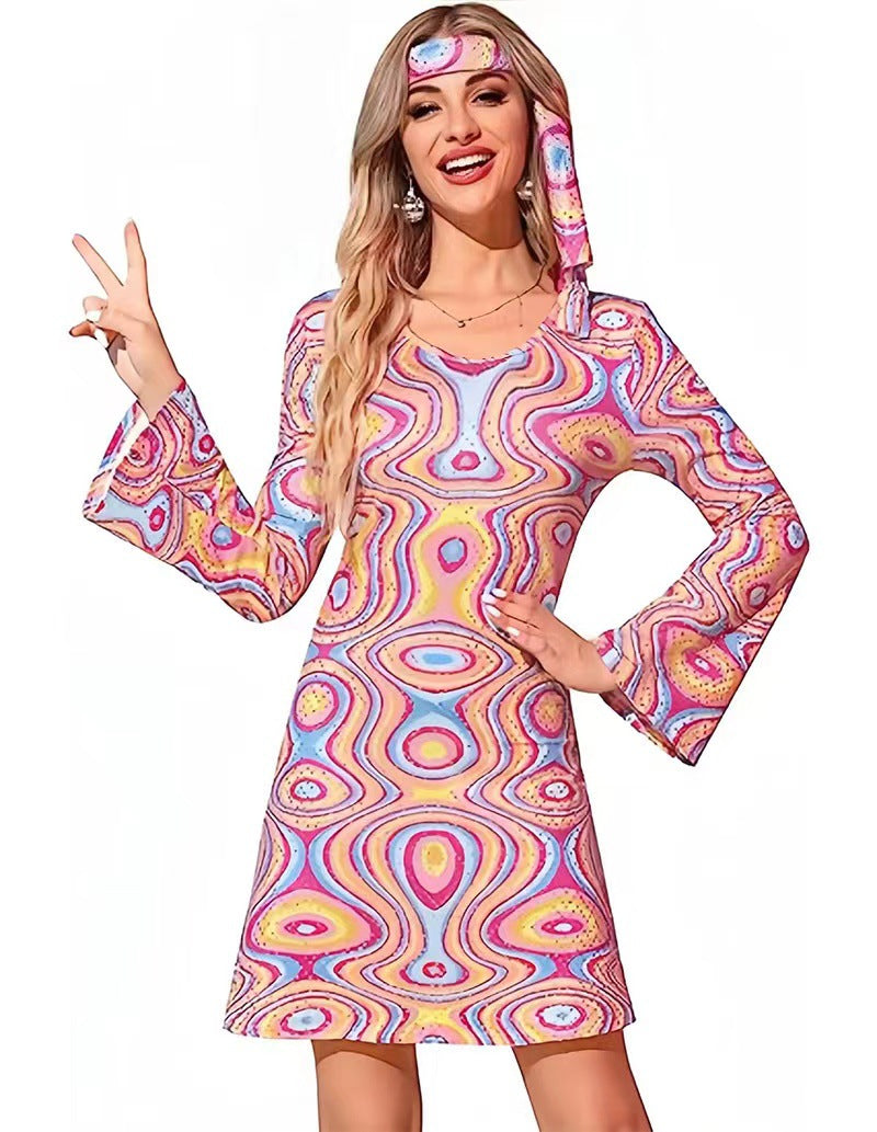 Women's Halloween Vintage Hippie Printed Ladies Dress