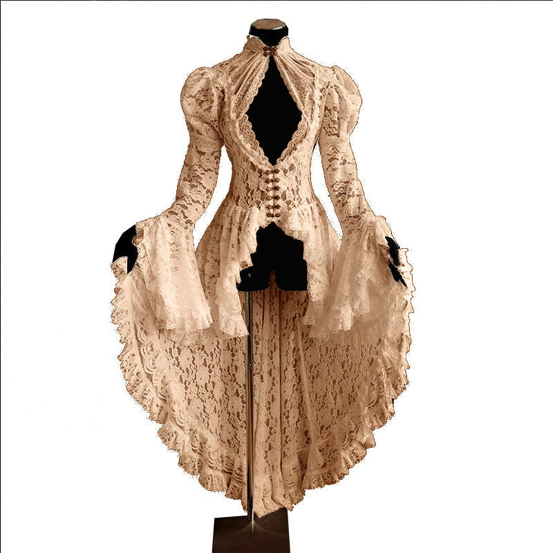 Vintage Lace Medieval Court Party Stitching Swallowtail Bell Sleeve Stand Clothing