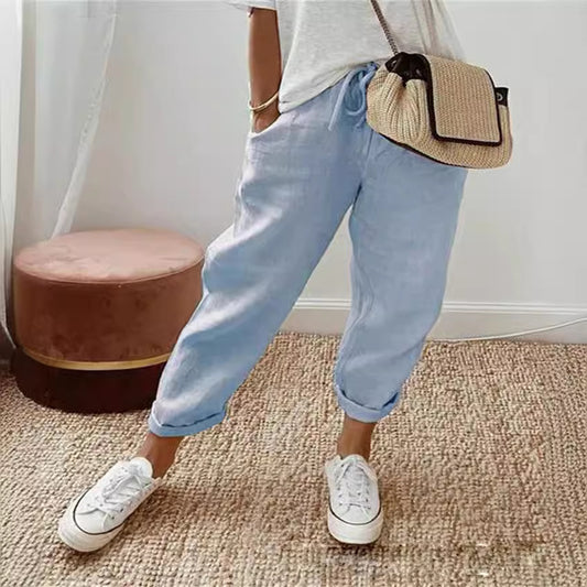 Women's Classy Cotton Linen Pocket Slacks Pants