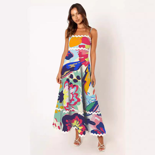 Color Lace Stitching Elegant Strap Tube Dresses