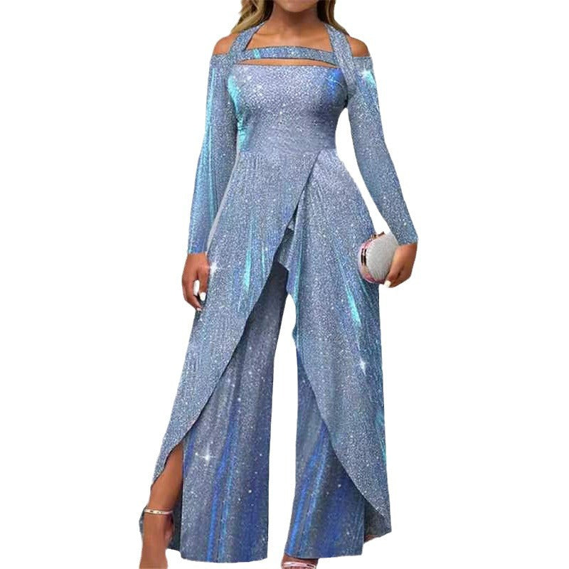 Sexy Sequined Long Diagonal Temperament Commute Fashion Casual Suit