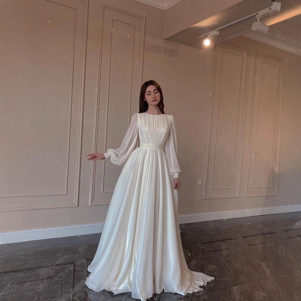 Fashionable Lantern Pearlescent Yarn White Dress Dresses