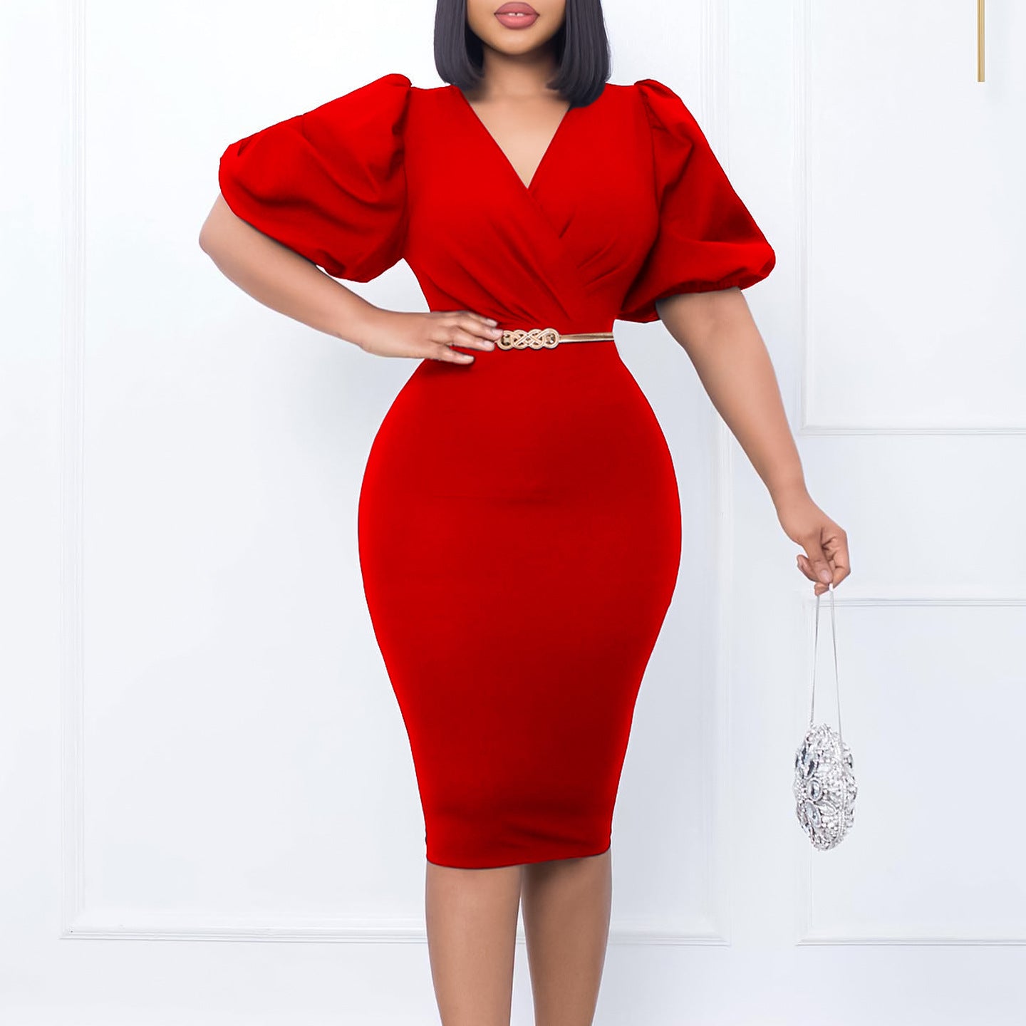 Women's Summer Puff Sleeve Hip Business Temperament Dress