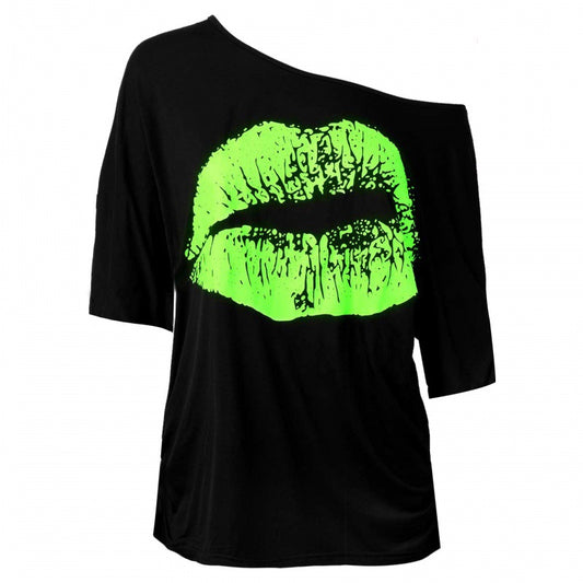 Women's Nostalgic Big Lip Printings Generation Shoulder Blouses