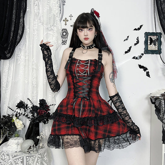Women's Dark Goth Style Plaid Dress Sexy Dresses