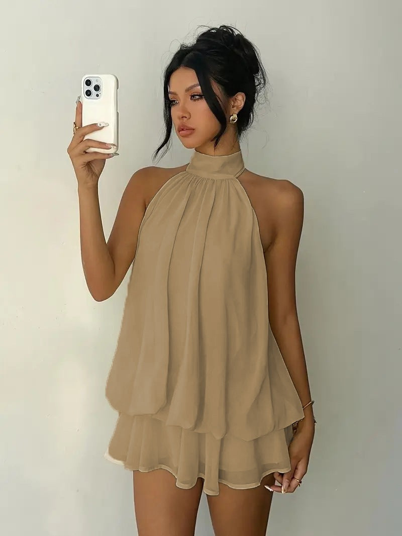 Women's Solid Color Vacation Sexy Backless Halter Dress