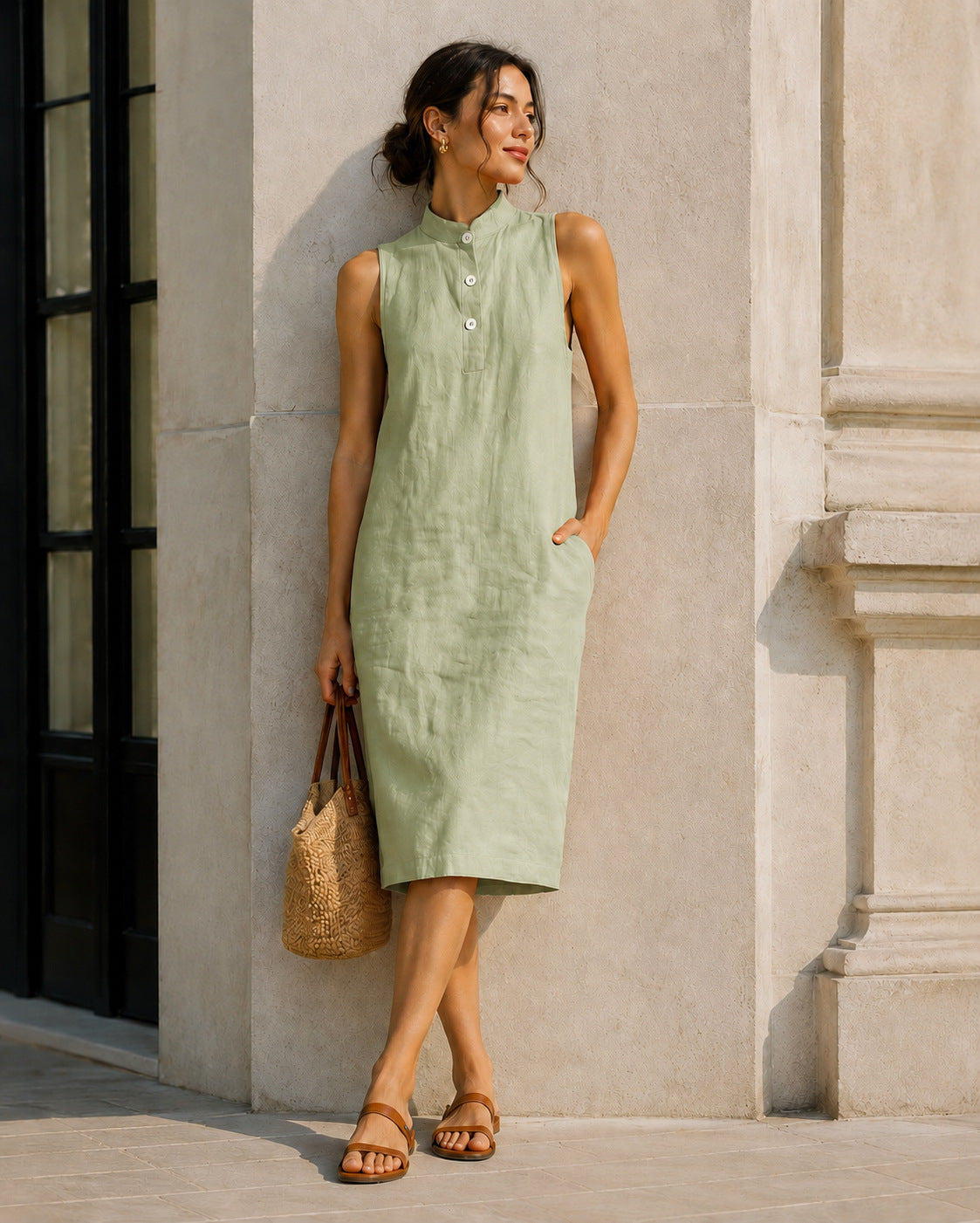 Women's Summer Solid Color Loose Sleeveless Beach Dress