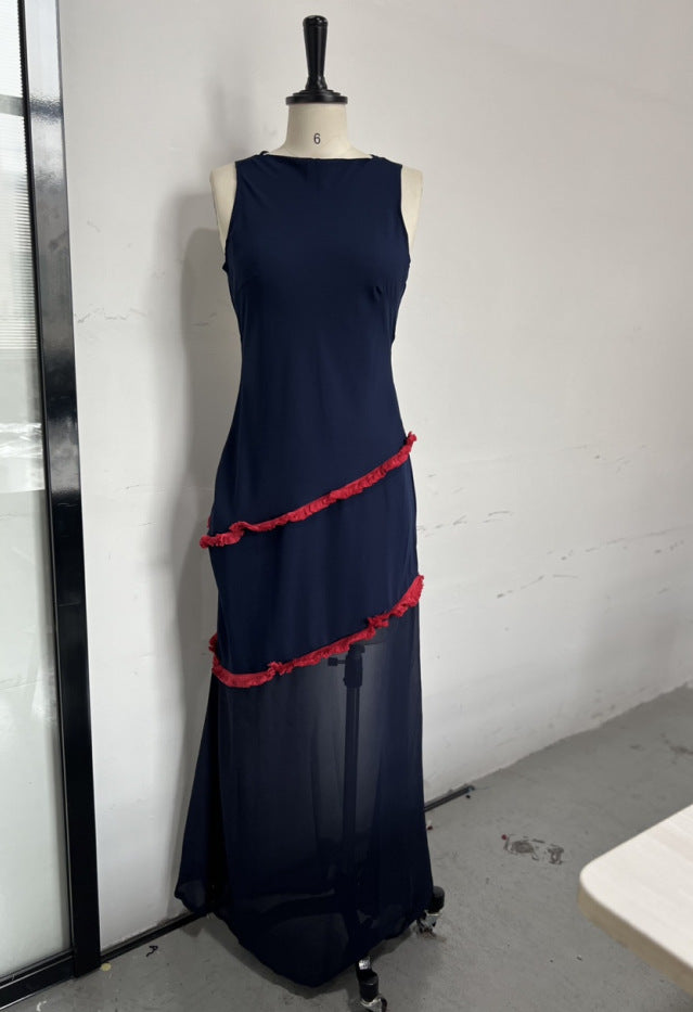 Summer Fashion Elegance Sleeveless Contrasting Color Dresses