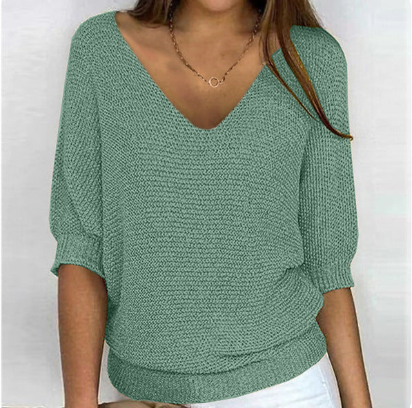 Women's Spring Solid Color Commuter Elegant Cropped Sleeves For Sweater