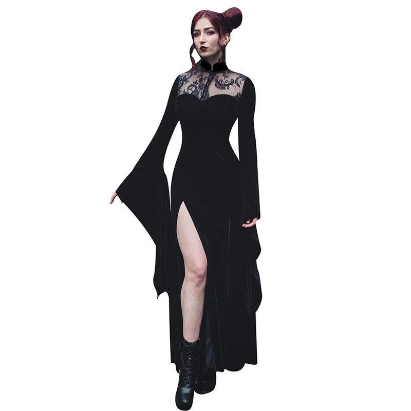 Women's Split Maxi Dress Lace Hollow Bell Dresses
