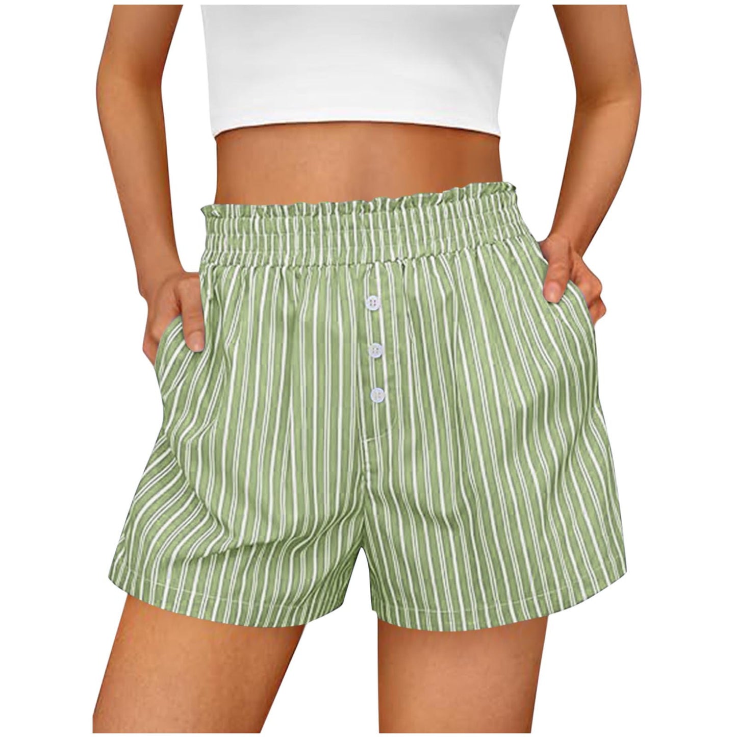 Women's Elegant Striped Button Leisure Commute Shorts