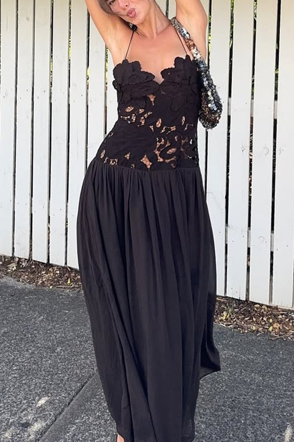 Women's Solid Color Stitching Lace Embroidery Dress Dresses
