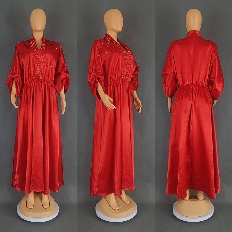 Women's Temperament Commute Satin Dress High Waist Dresses