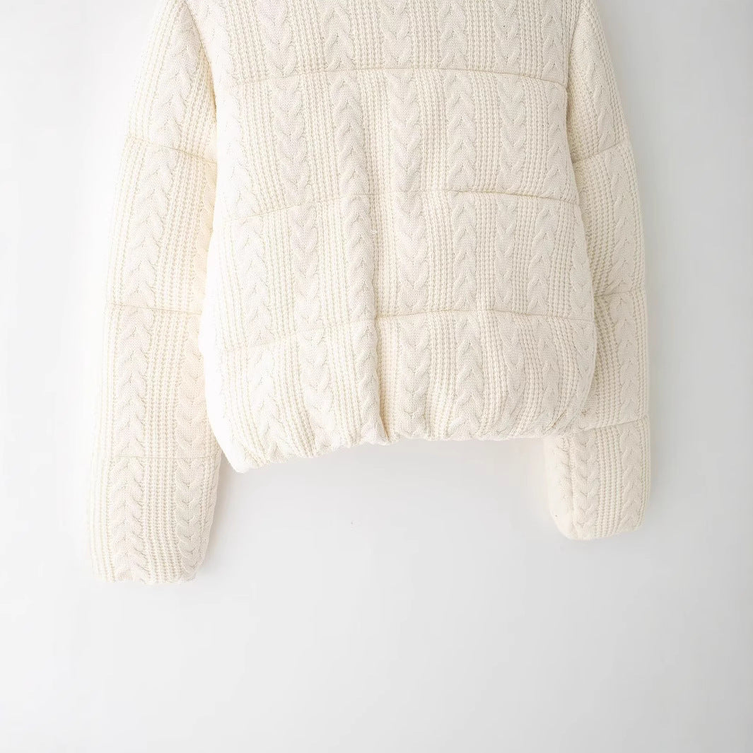 Collar Windproof Warm White Knitted Fabric Thick Clothing