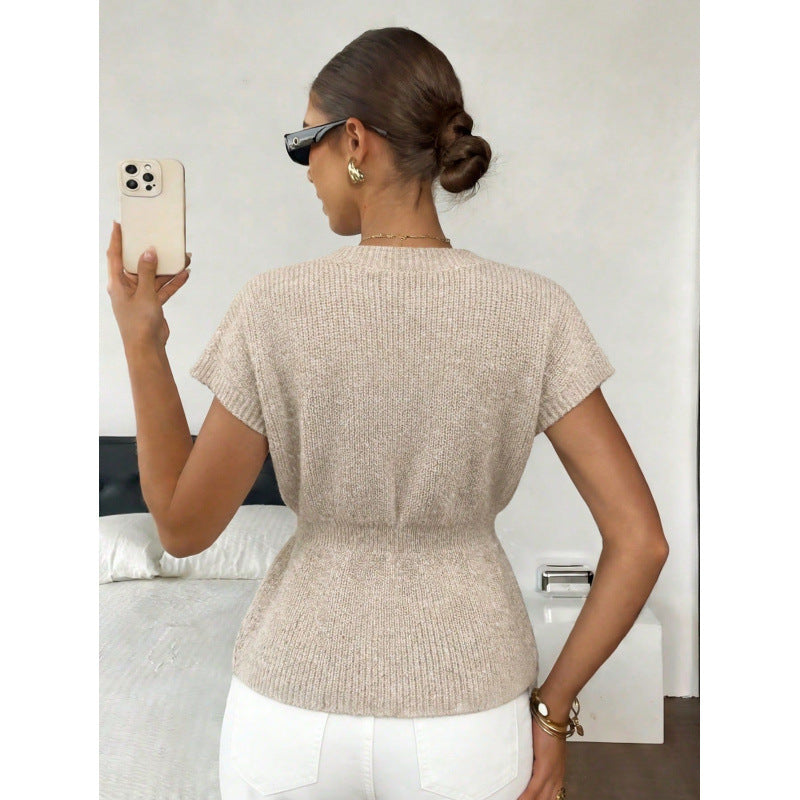 Women's Metal Buckle Cinched Sleeveless French Style Temperament Commuter Sweater