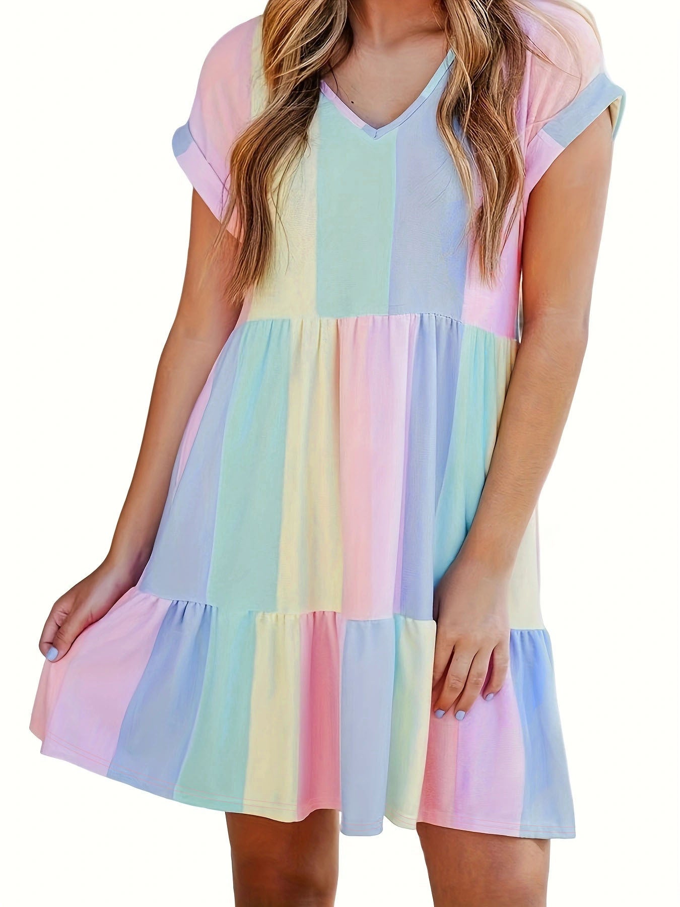 Women's Fashion Casual Stripe Printing Color Contrast Dresses