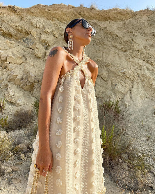 Halter Three-dimensional Flower Mop Cake Dress Dresses